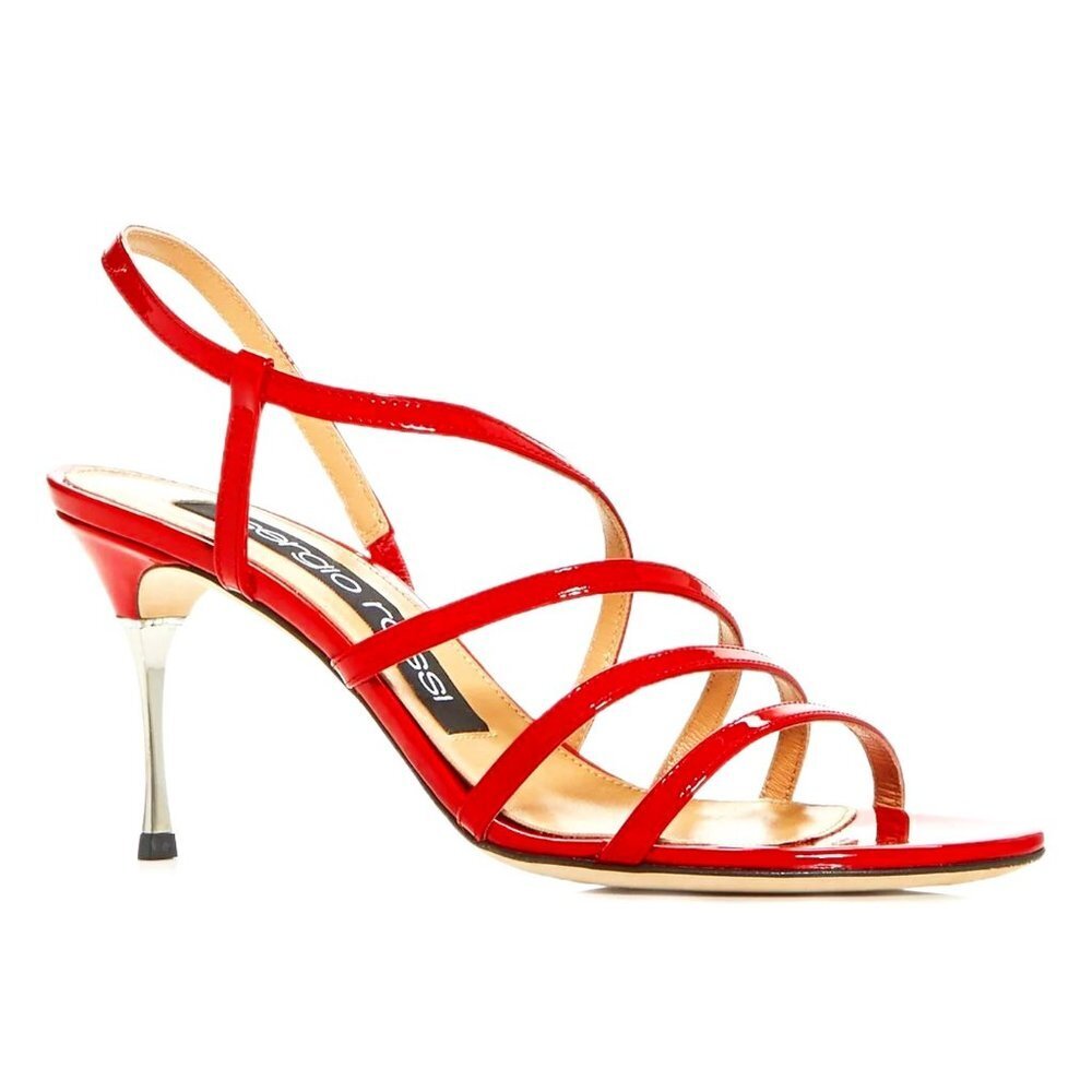 NWT SERGIO ROSSI Italy Godiva Steel Sandal Red Slingback Stiletto 7.5 MSRP $750 - Picture 2 of 5